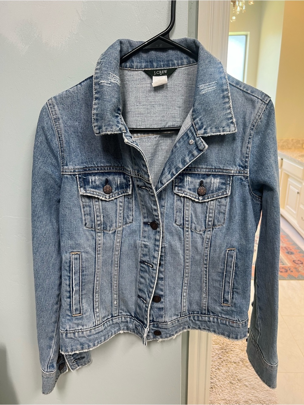 J. Crew Distressed Medium Wash Denim Jacket